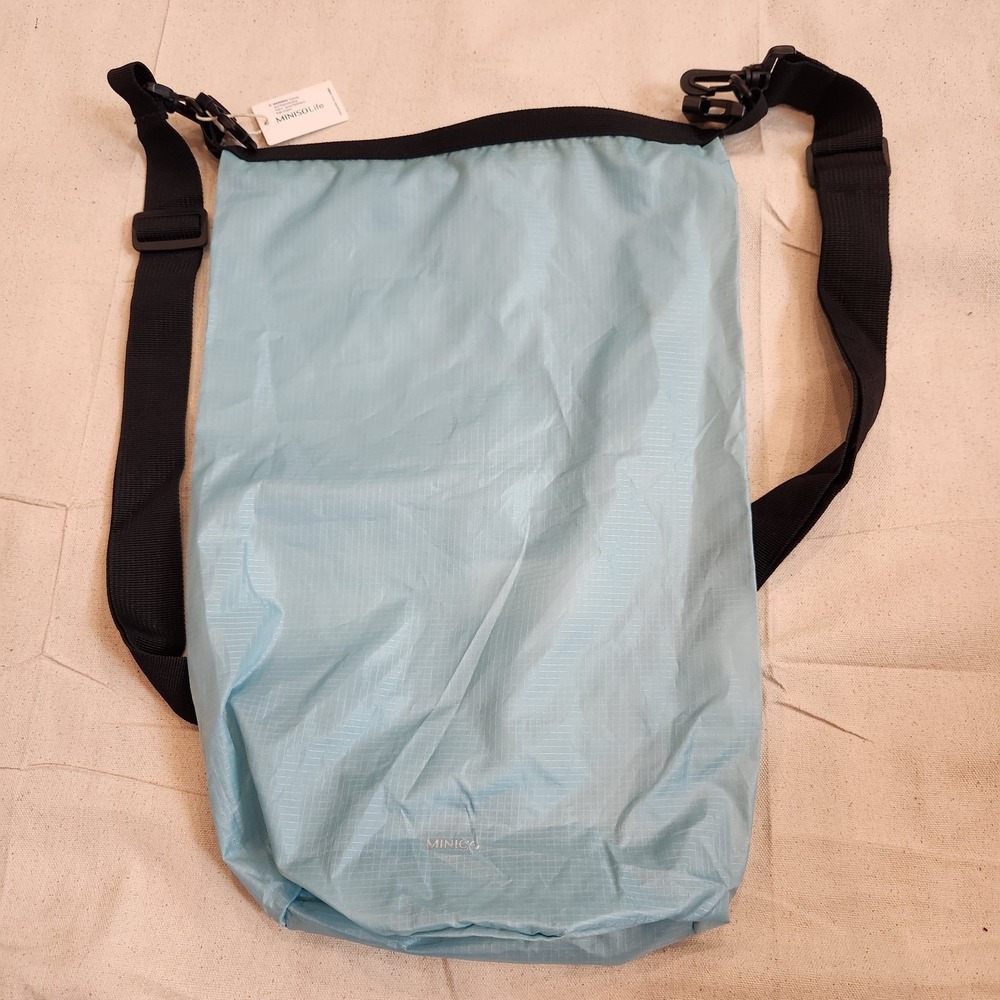 New Miniso Light Blue Ripstop Dual Bucket Backpack Crossbody Bag Adjustable